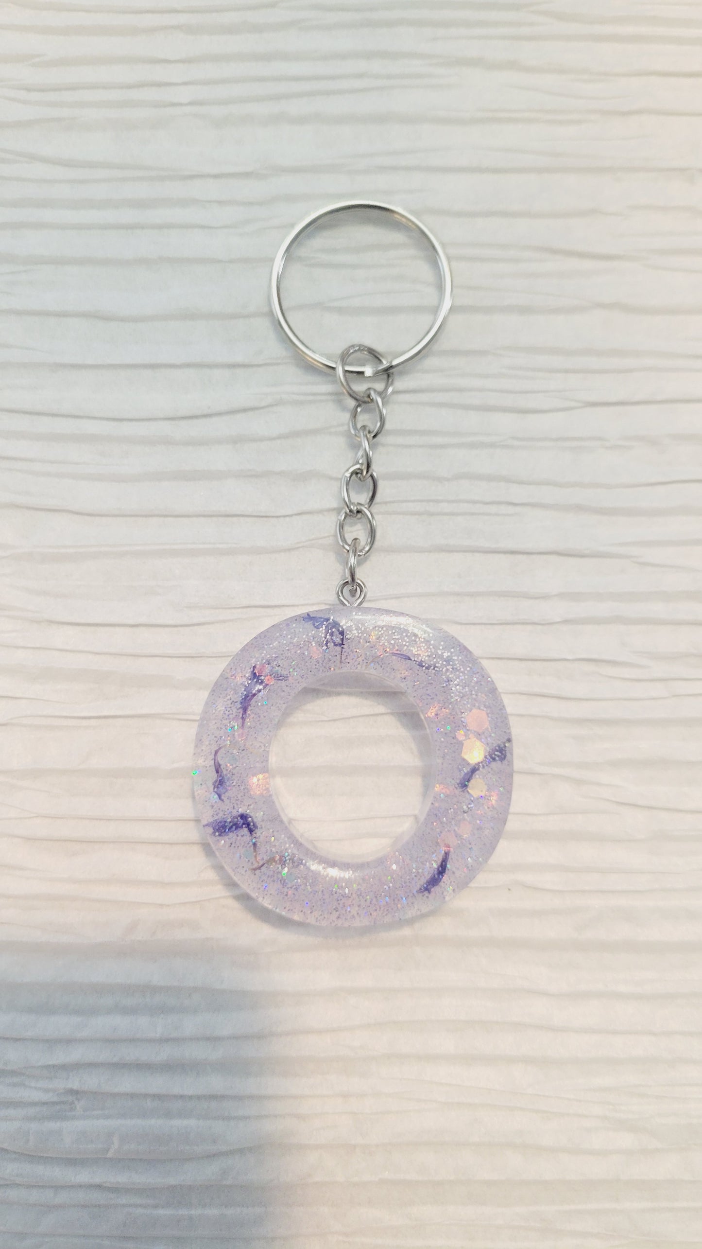 Purple flower & glitter letter Keychain