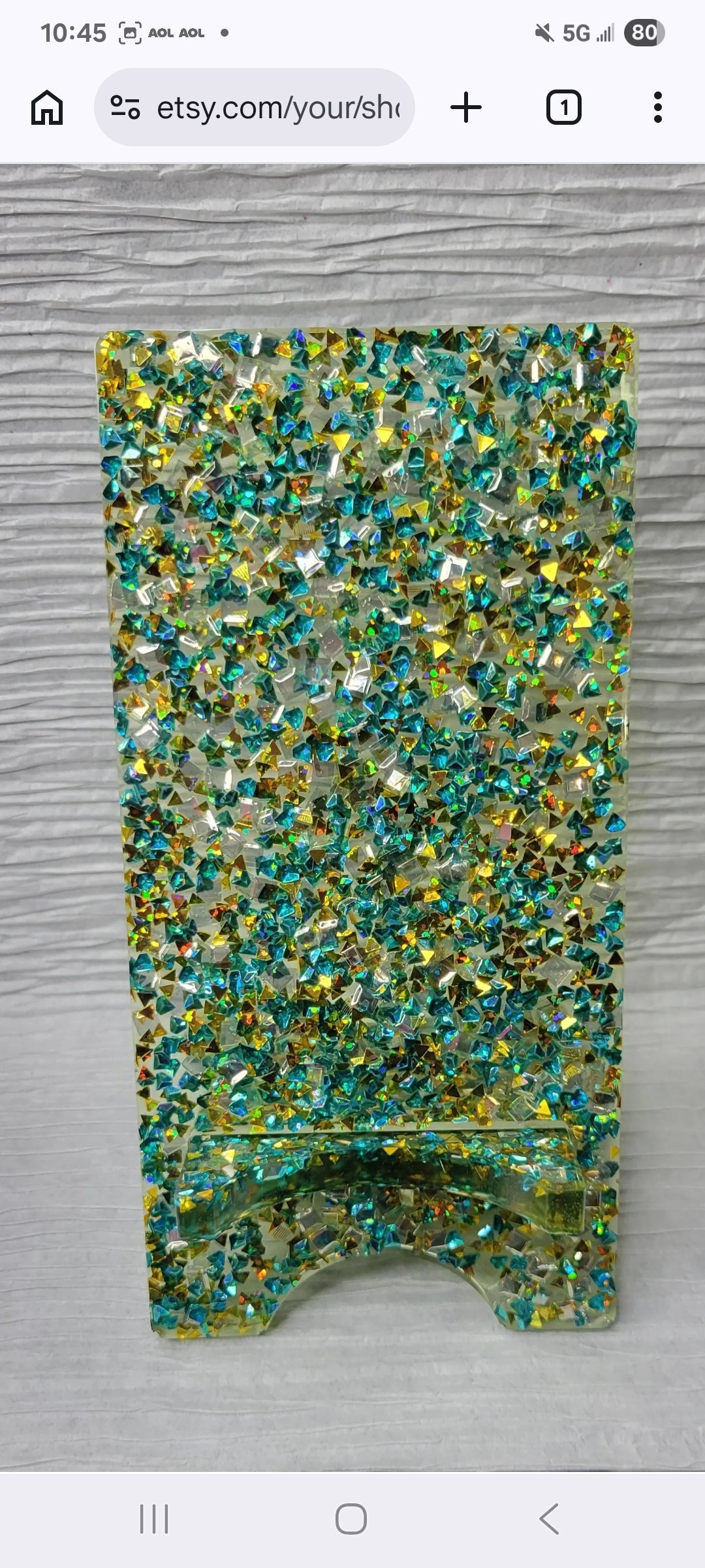 Teal and Gold crystal cell phone holder| Desk Accessory| Mobile device holder