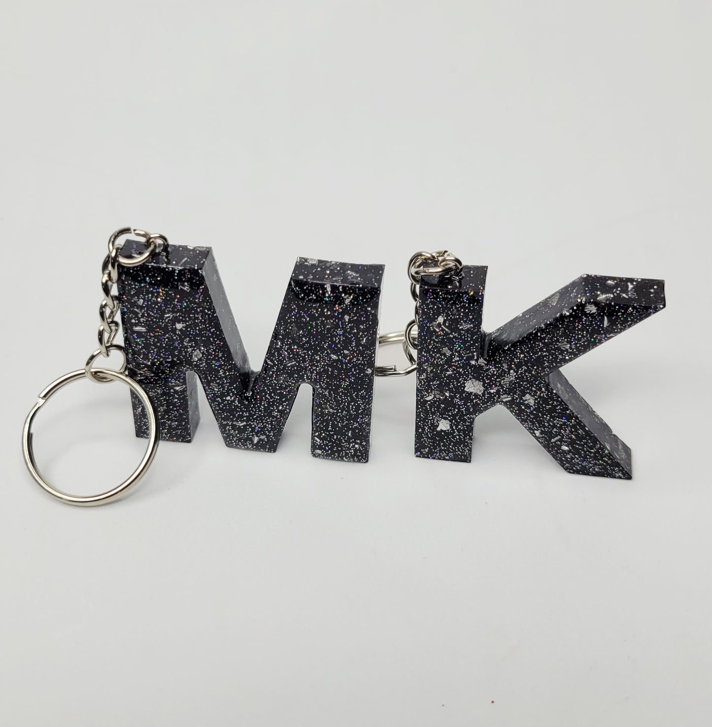 Black & Silver Sparkles letter Keychain