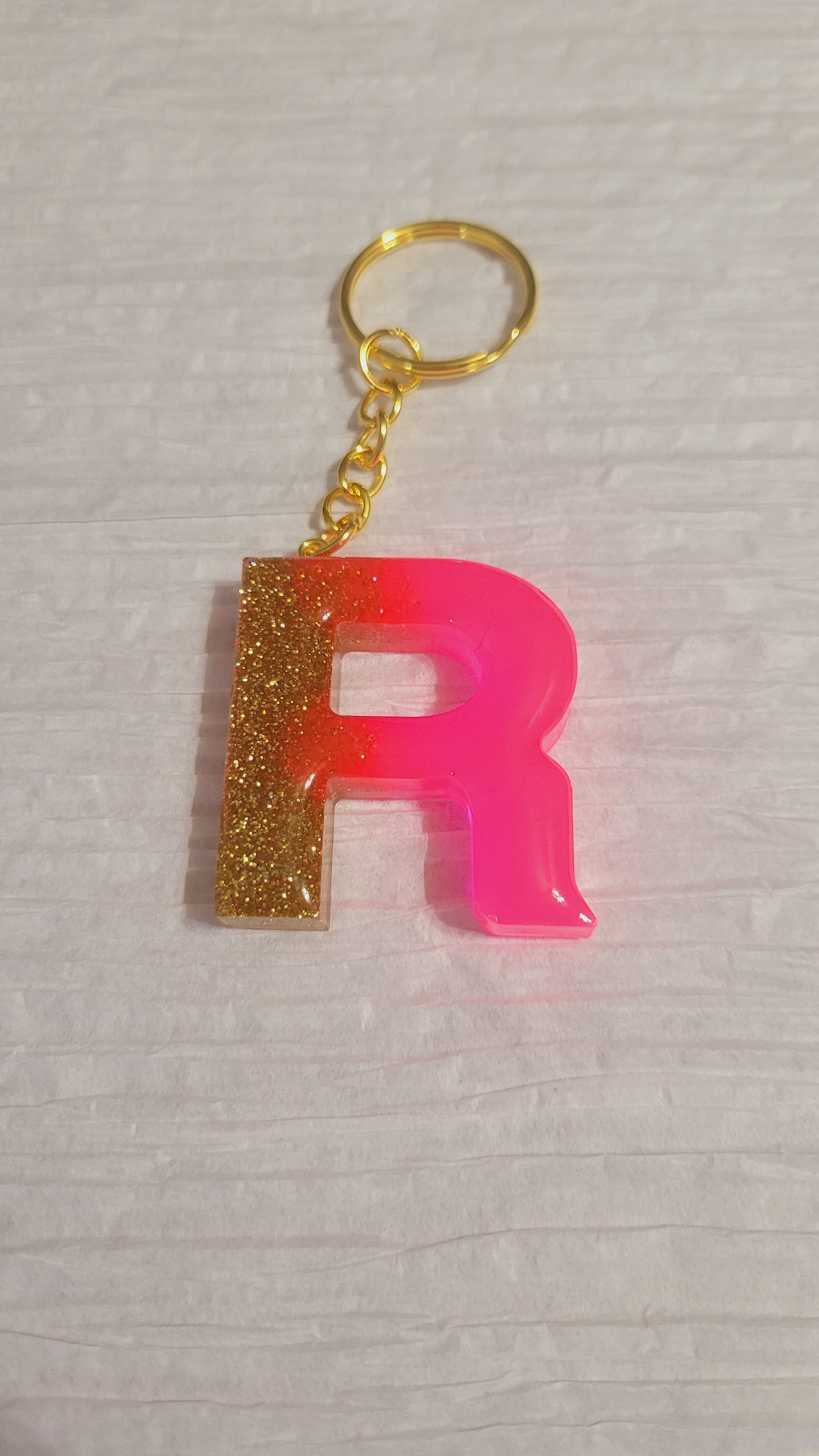 Hot Pink & Gold Glitter letter Keychain