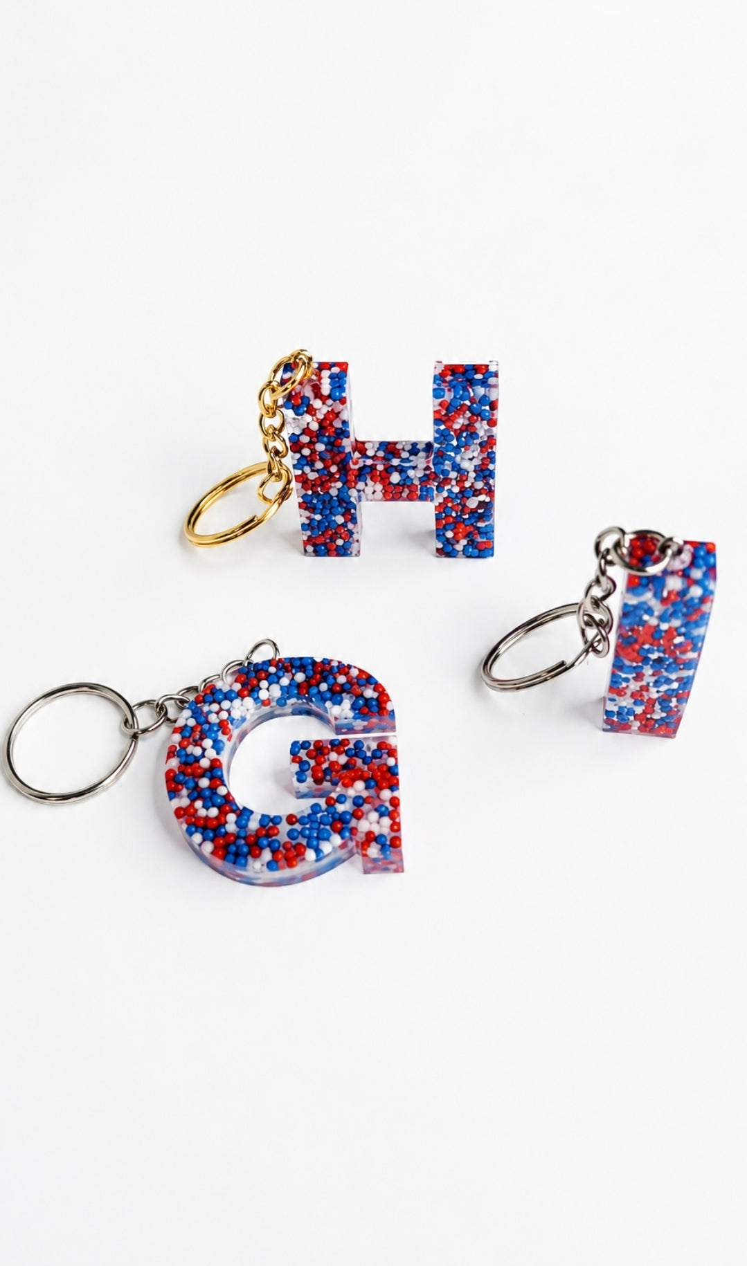 Red, White, Blue letter Keychain