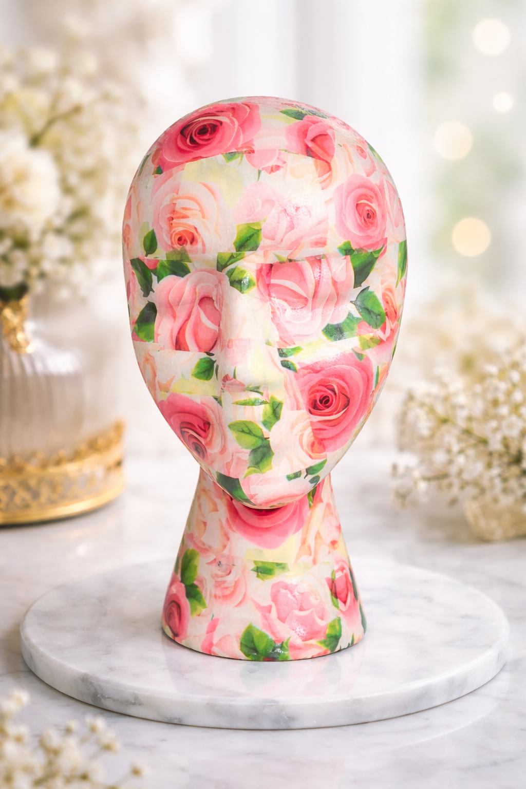 Rose Pattern Decoupage Mannequin Head