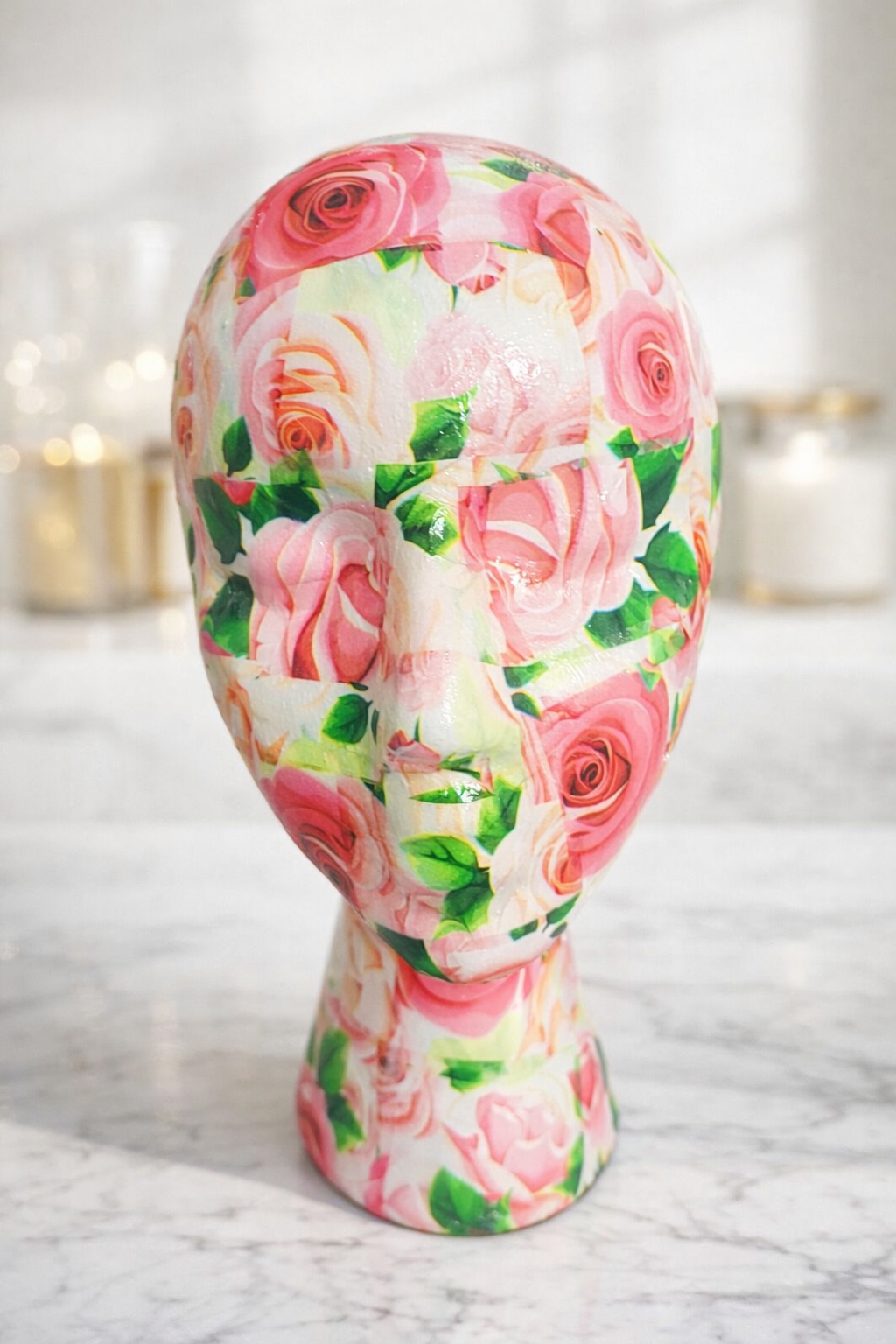 Rose Pattern Decoupage Mannequin Head