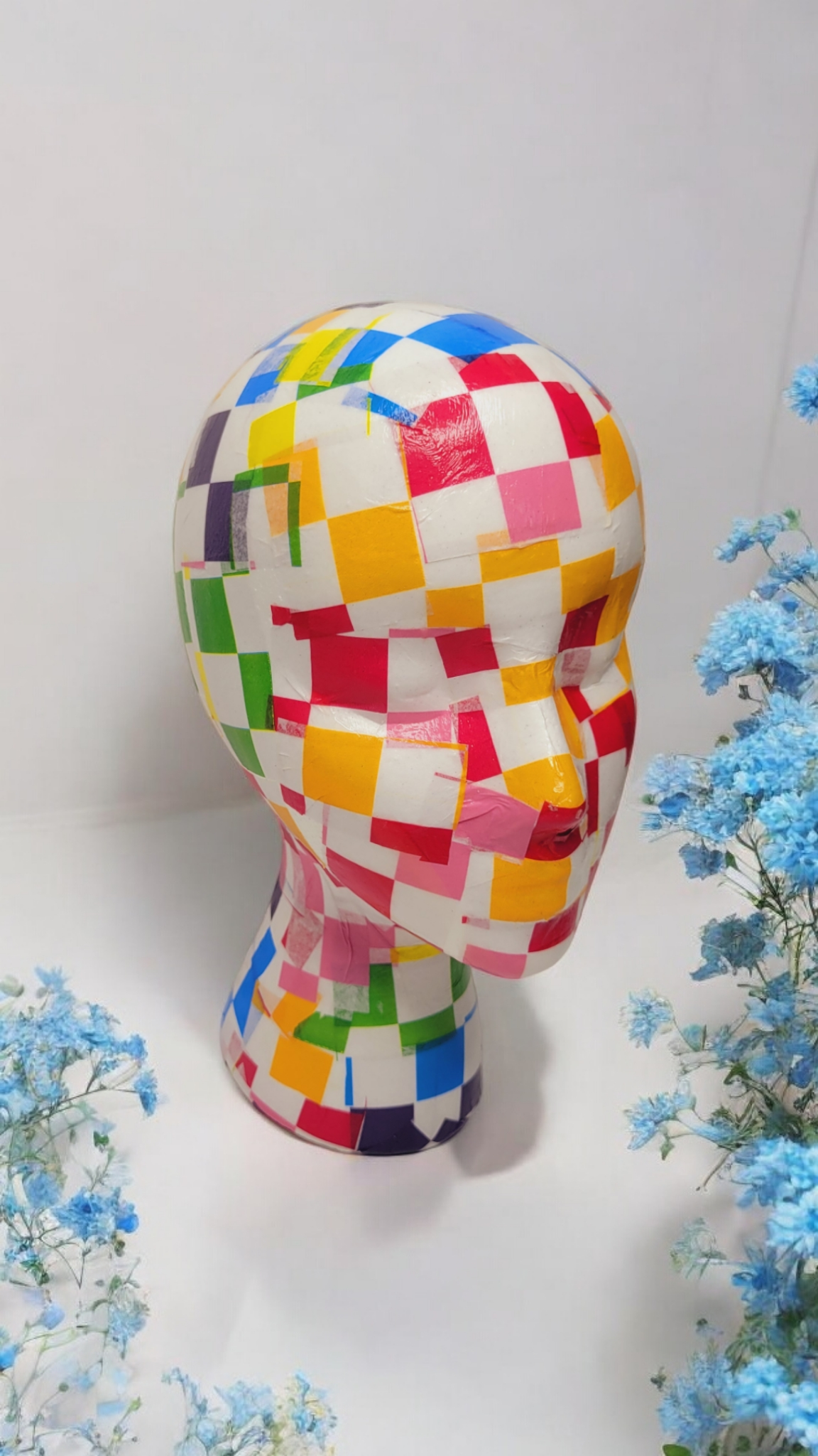 Checker Pattern Decoupage Mannequin Head