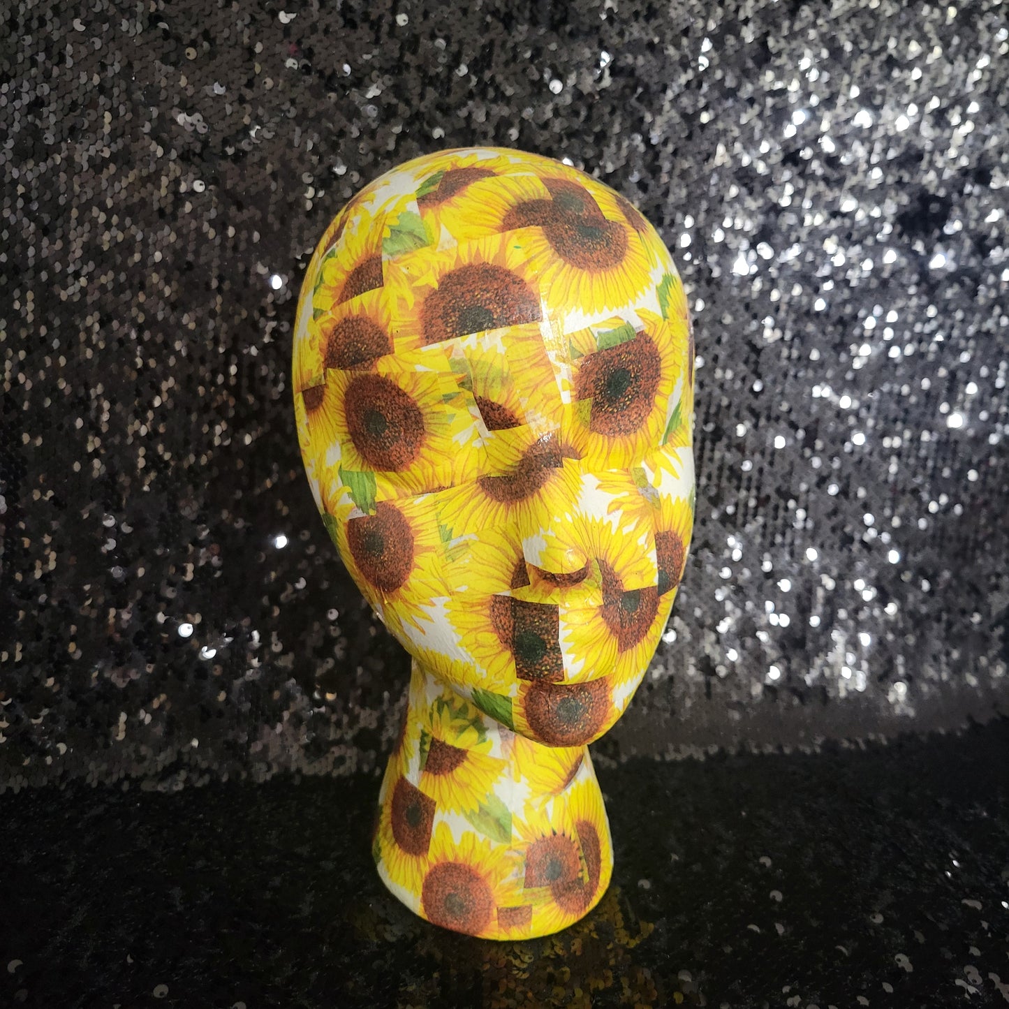 Sunflower Pattern Decoupage Mannequin Head