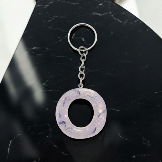 Purple flower & glitter letter Keychain