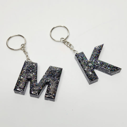 Black & Silver Sparkles letter Keychain