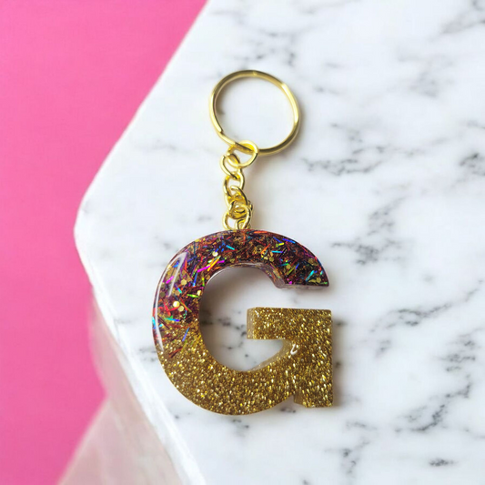 Chunky Glitter with gold letter Keychain