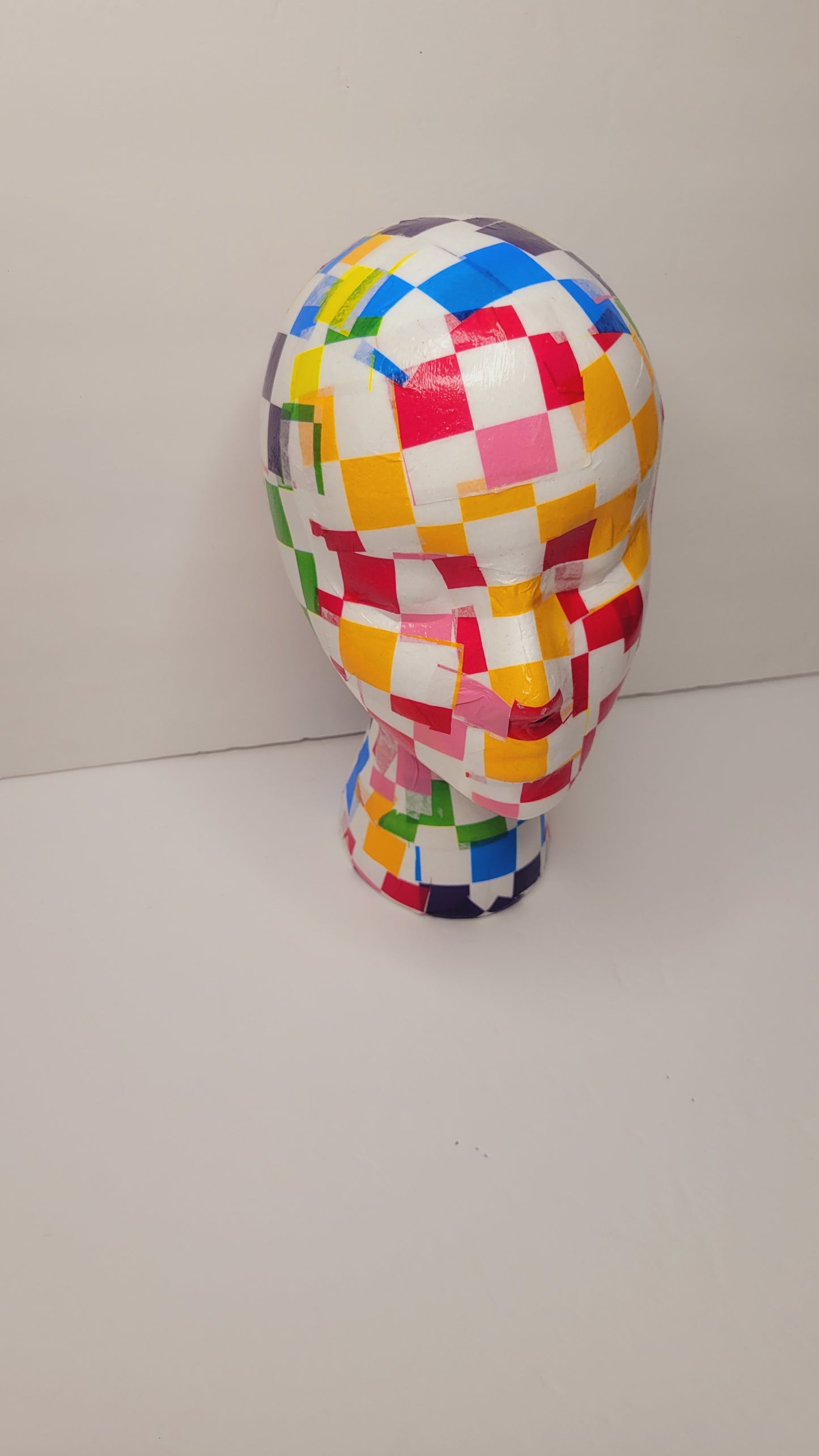 Checker Pattern Decoupage Mannequin Head