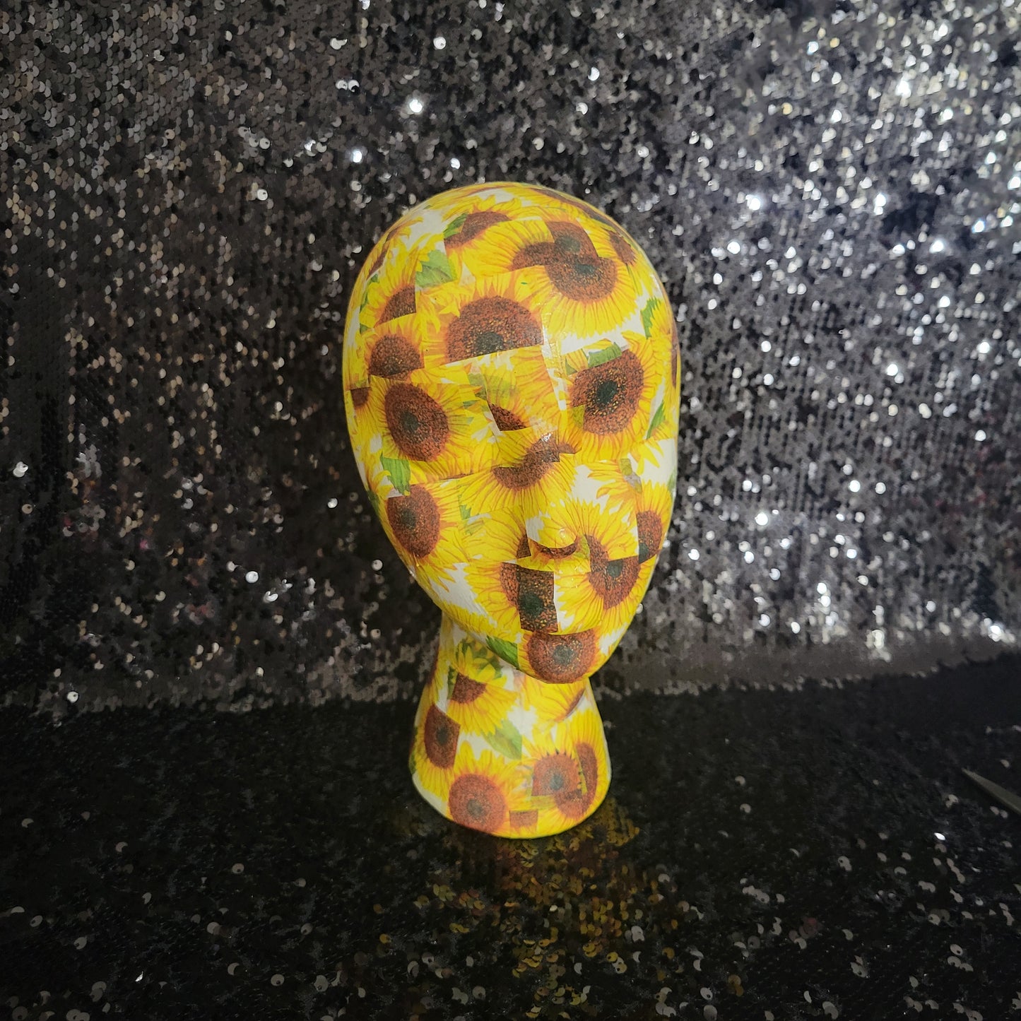 Sunflower Pattern Decoupage Mannequin Head