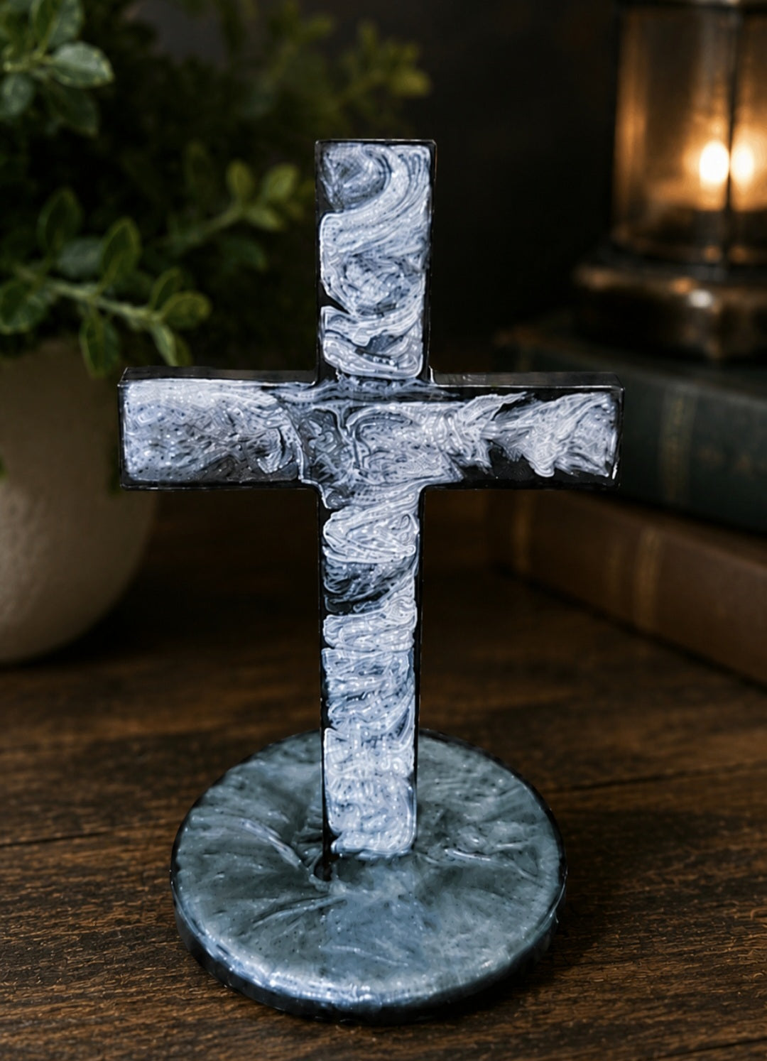Black and White Marble Cross|Inspirational Tabletop Cross | Faith Home Decoration | Resin Cross