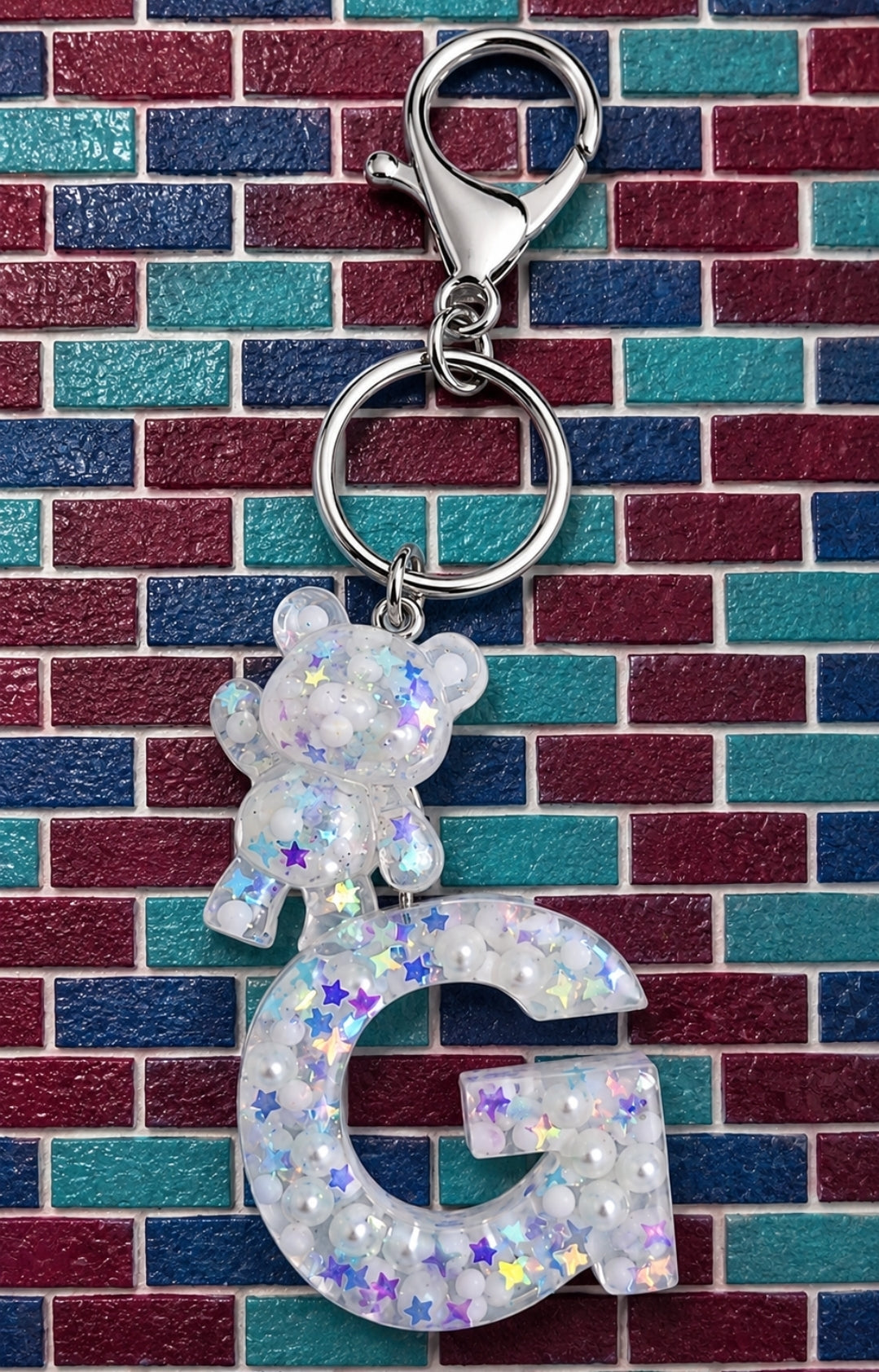 Shimmer Bear Initial Keychain