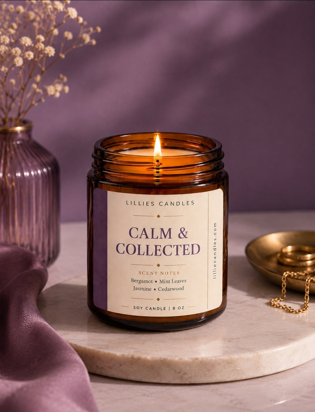 Calm & Collected Soy Candle| Stress Relief Scent| Relaxing Fragrance