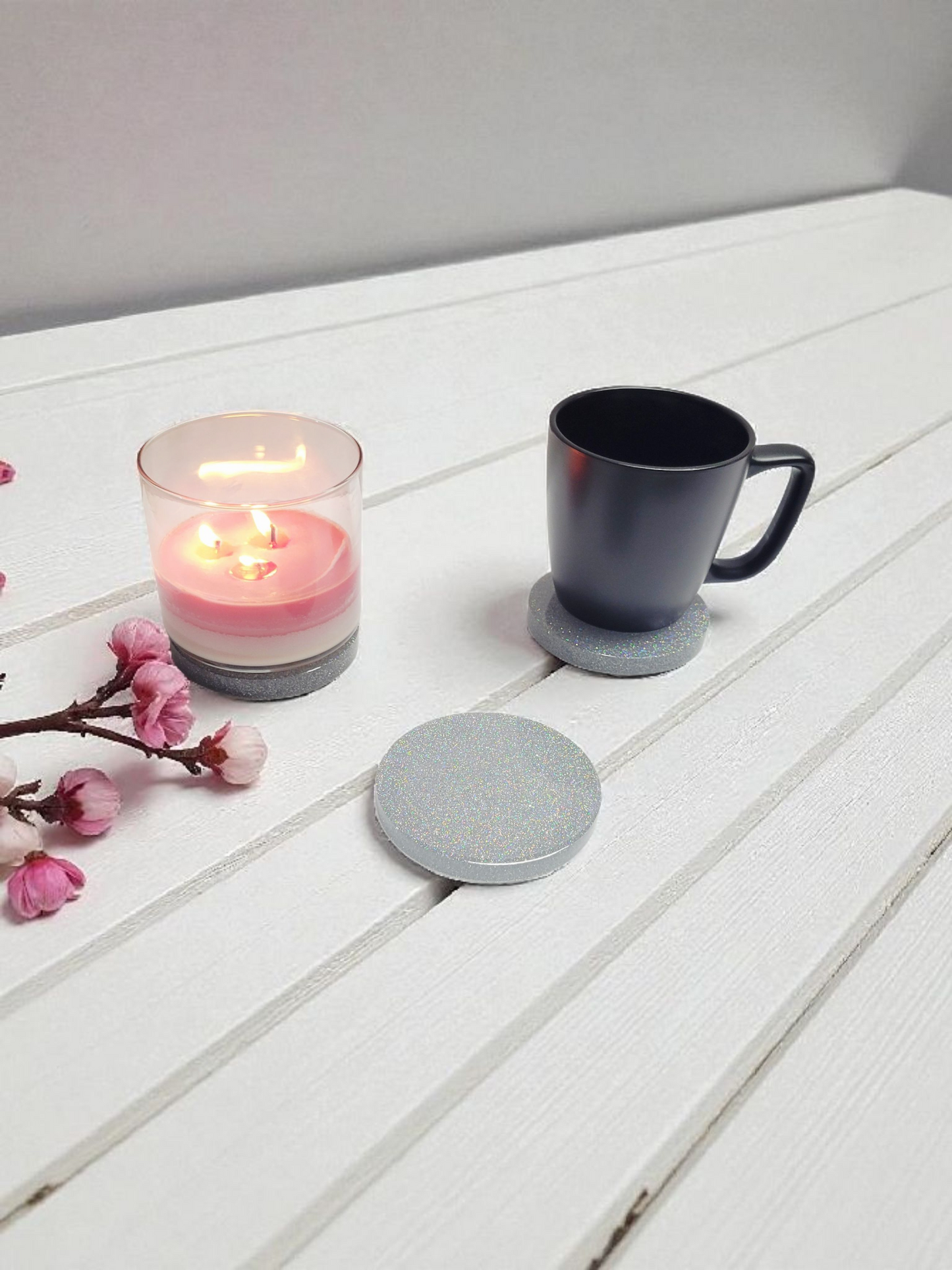 Holographic Glitter Coaster Set: Sparkling Coasters, Handmade Resin Coasters, Two Piece Set, Coasters For The Home