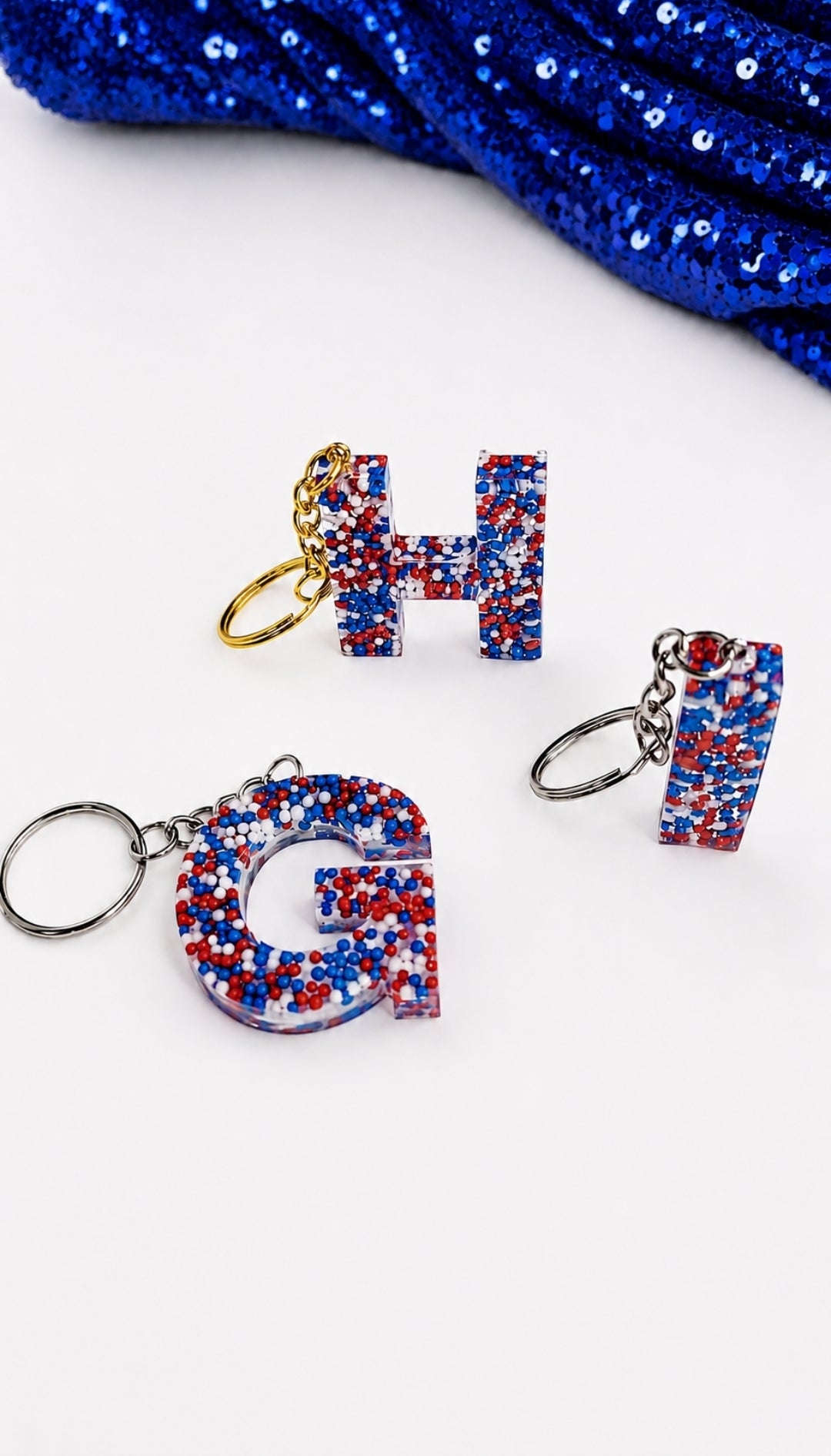 Red, White, Blue letter Keychain