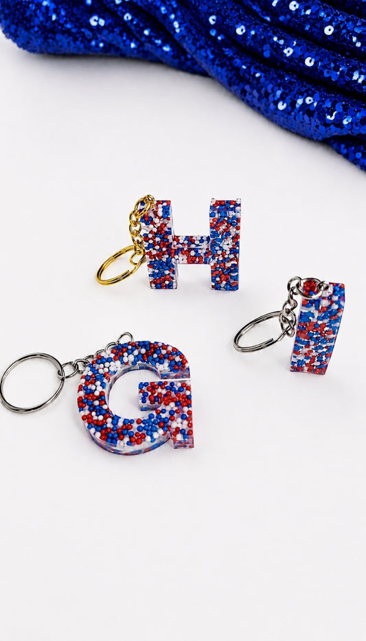 Red, White, Blue letter Keychain