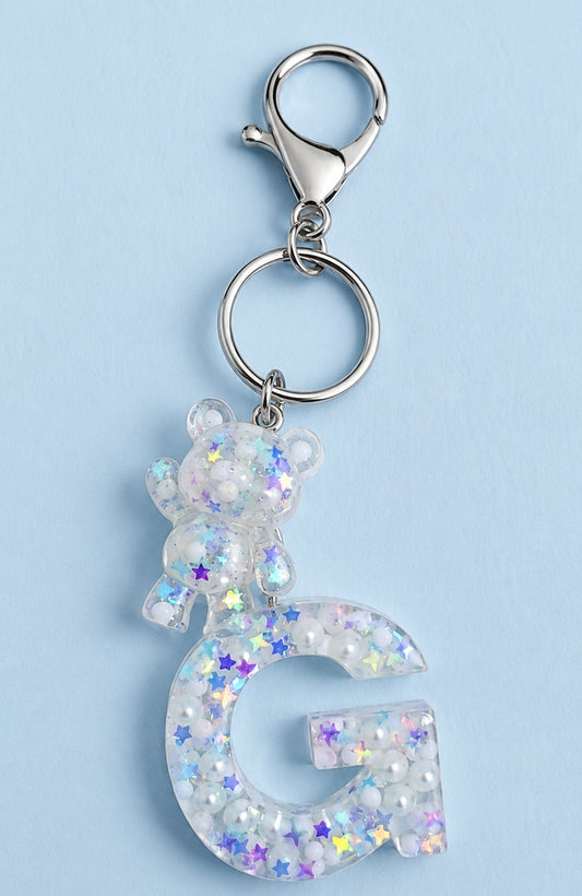 Shimmer Bear Initial Keychain