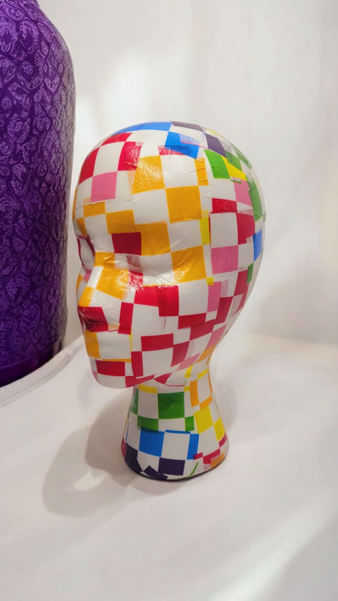 Checker Pattern Decoupage Mannequin Head