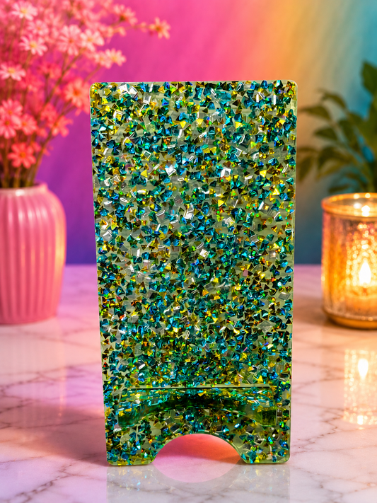 Teal and Gold crystal cell phone holder| Desk Accessory| Mobile device holder