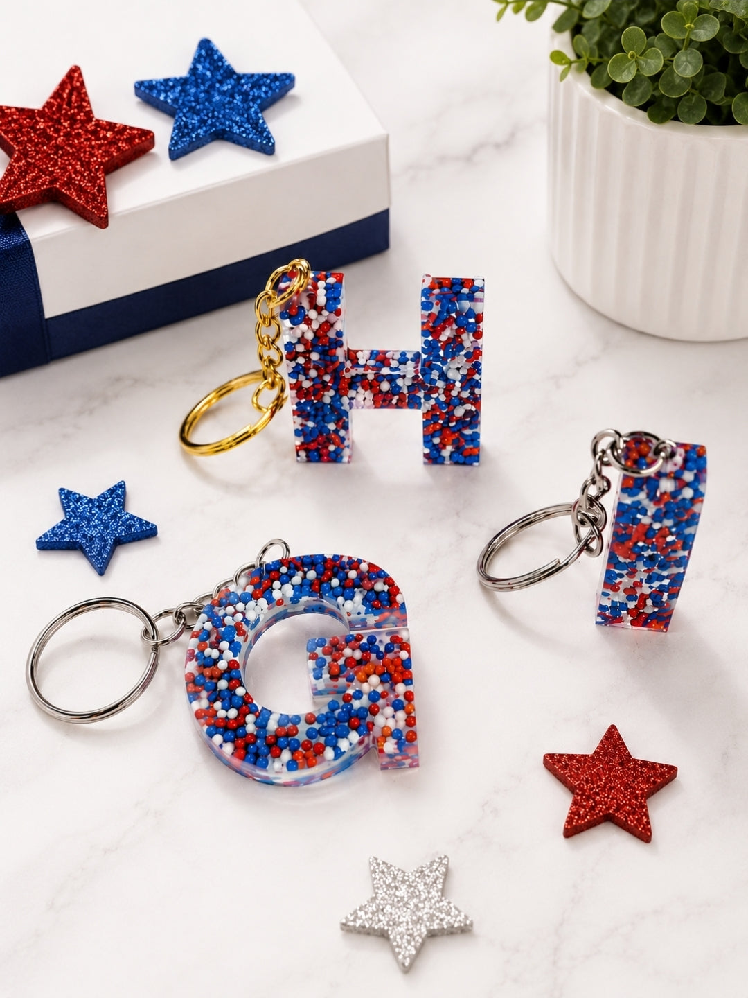 Red, White, Blue letter Keychain