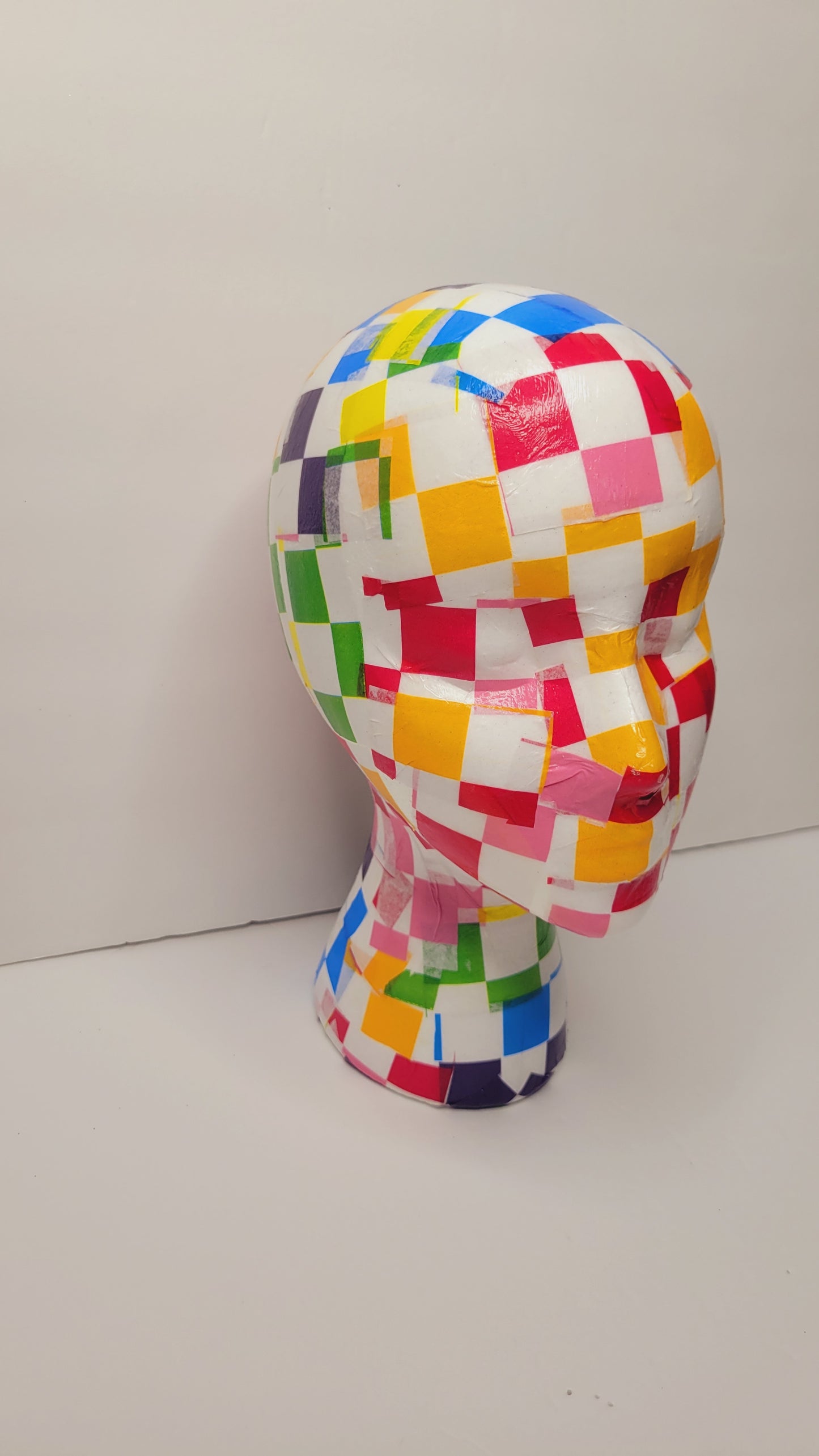 Checker Pattern Decoupage Mannequin Head