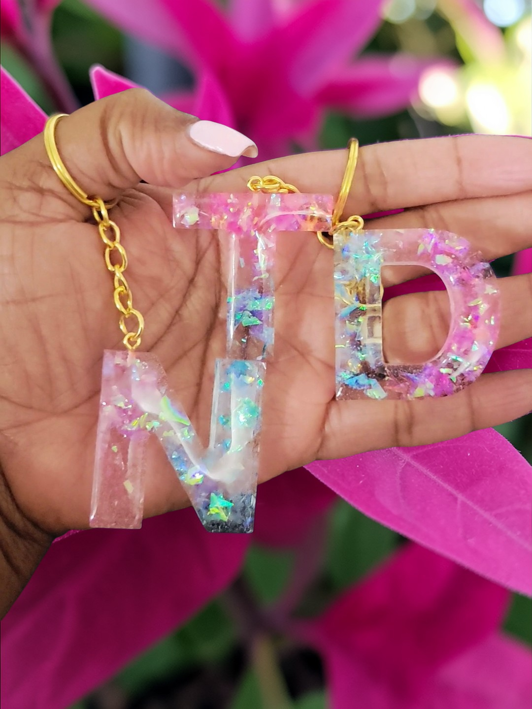 Pink & Blue letter Keychain