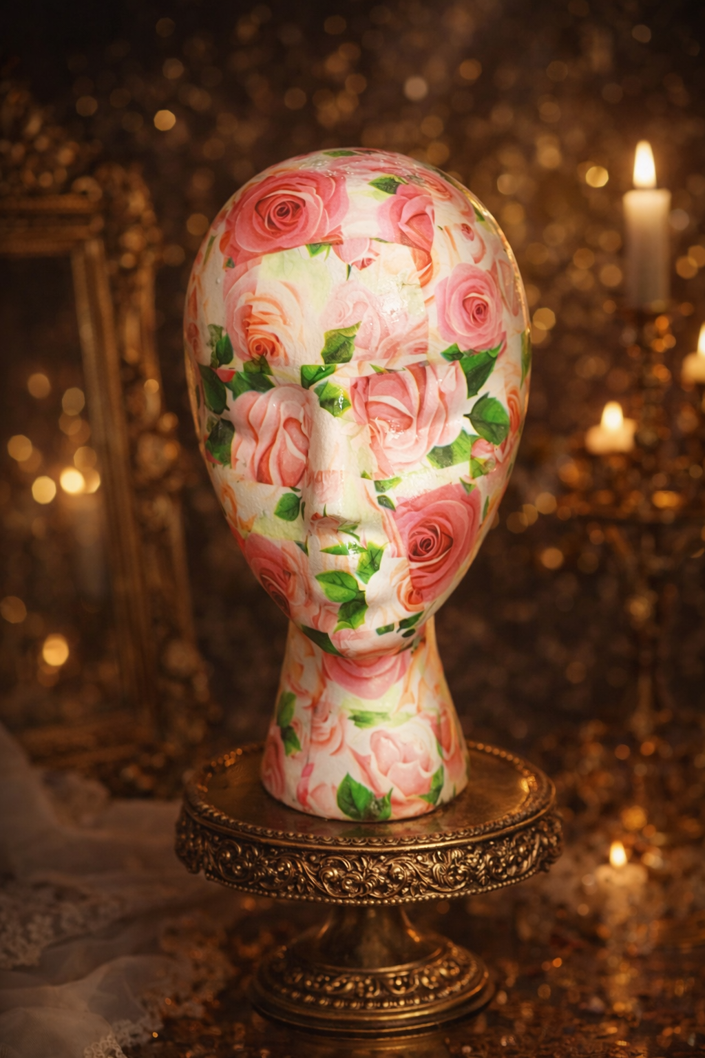 Rose Pattern Decoupage Mannequin Head