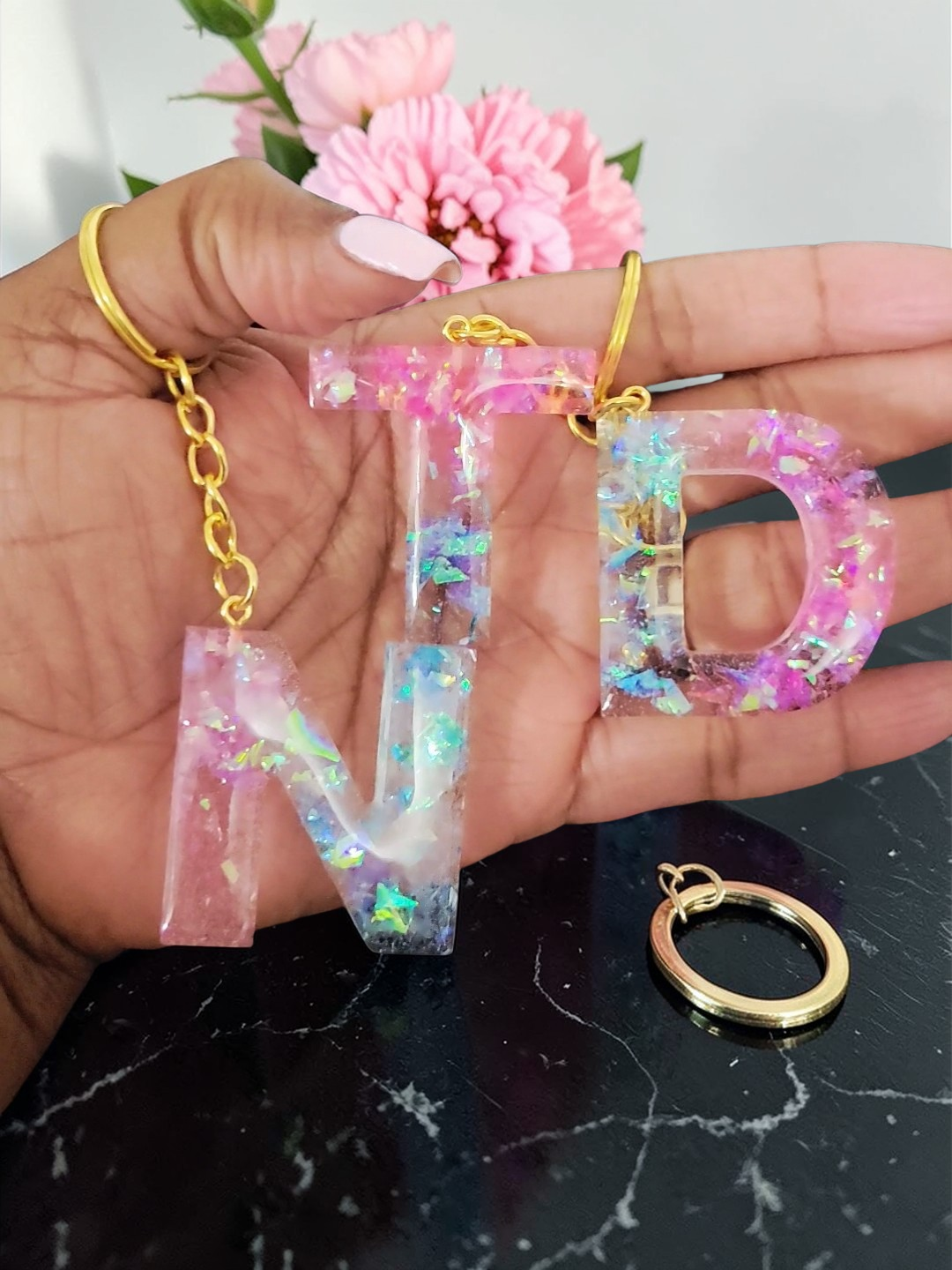 Pink & Blue letter Keychain