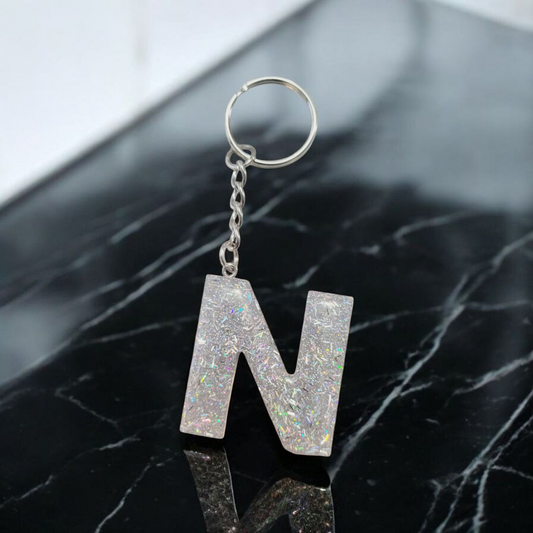 Silver strand letter Keychain