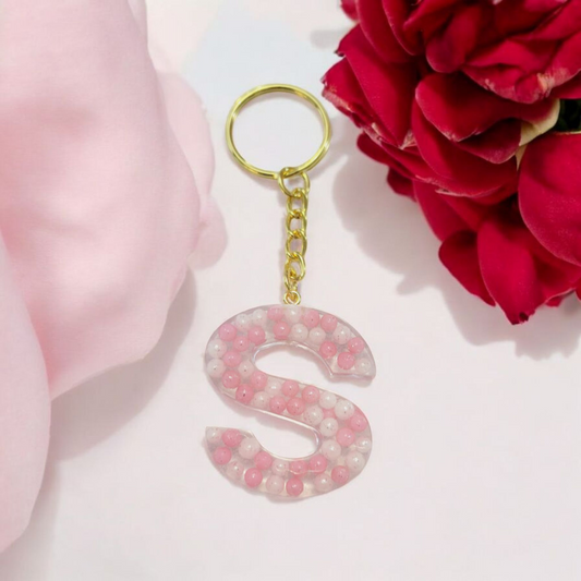 Pink and white beads letter Keychain