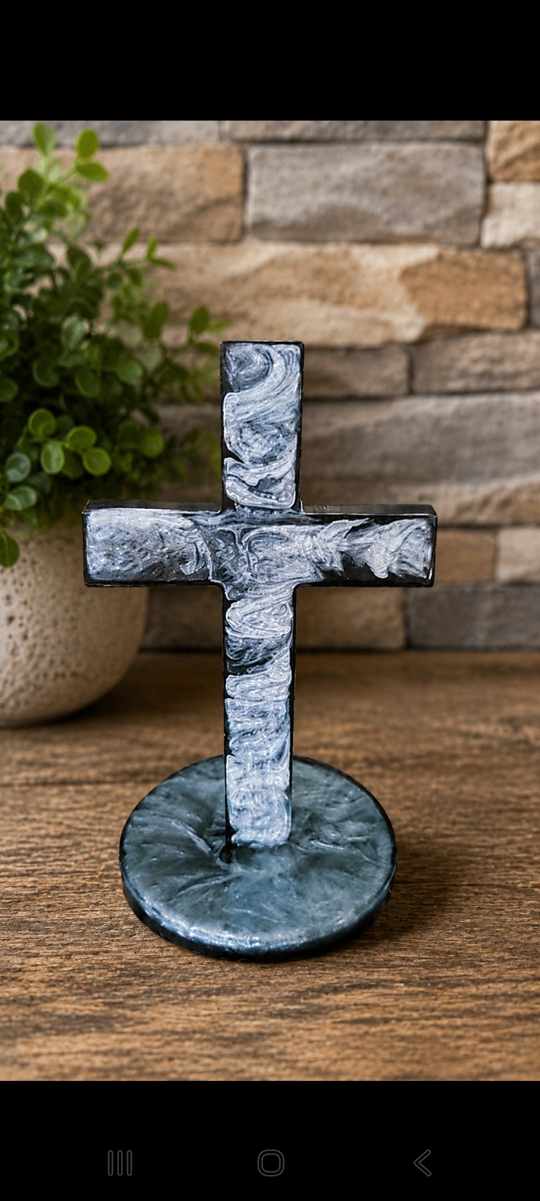 Black and White Marble Cross|Inspirational Tabletop Cross | Faith Home Decoration | Resin Cross
