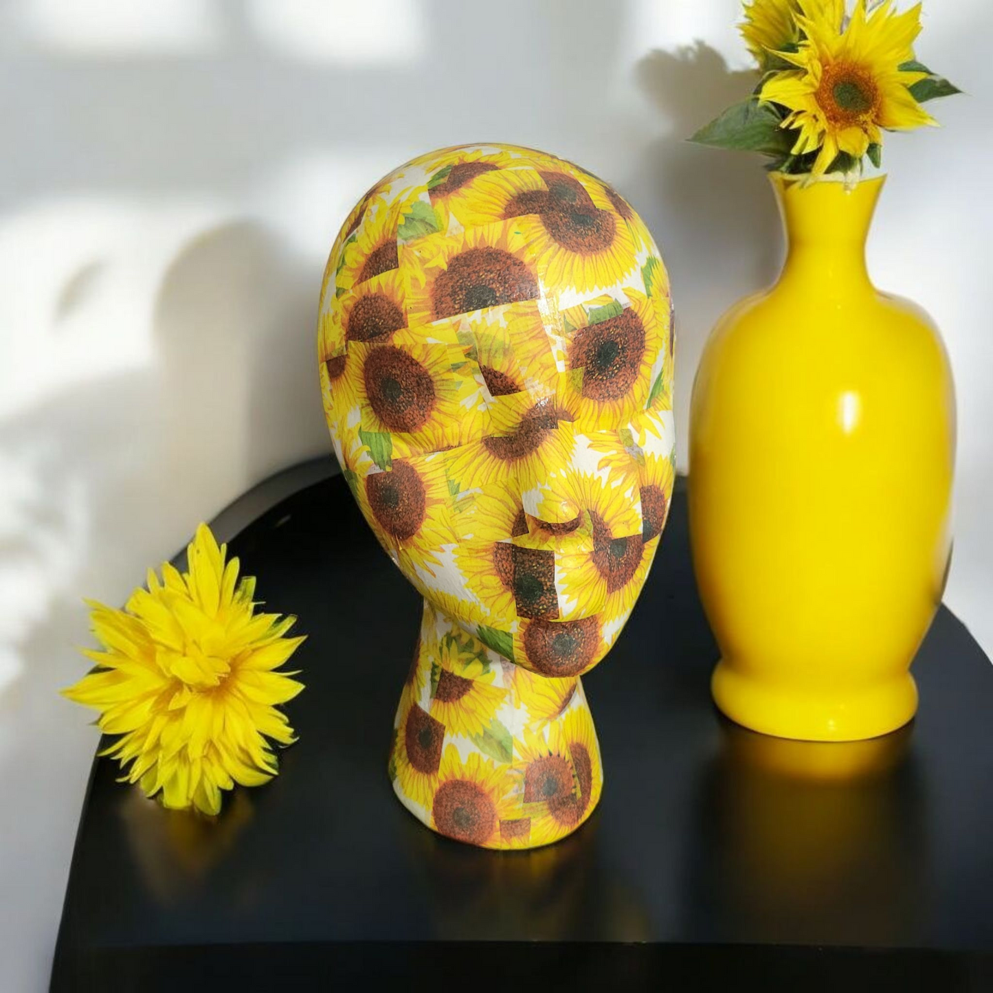 Sunflower Pattern Decoupage Mannequin Head
