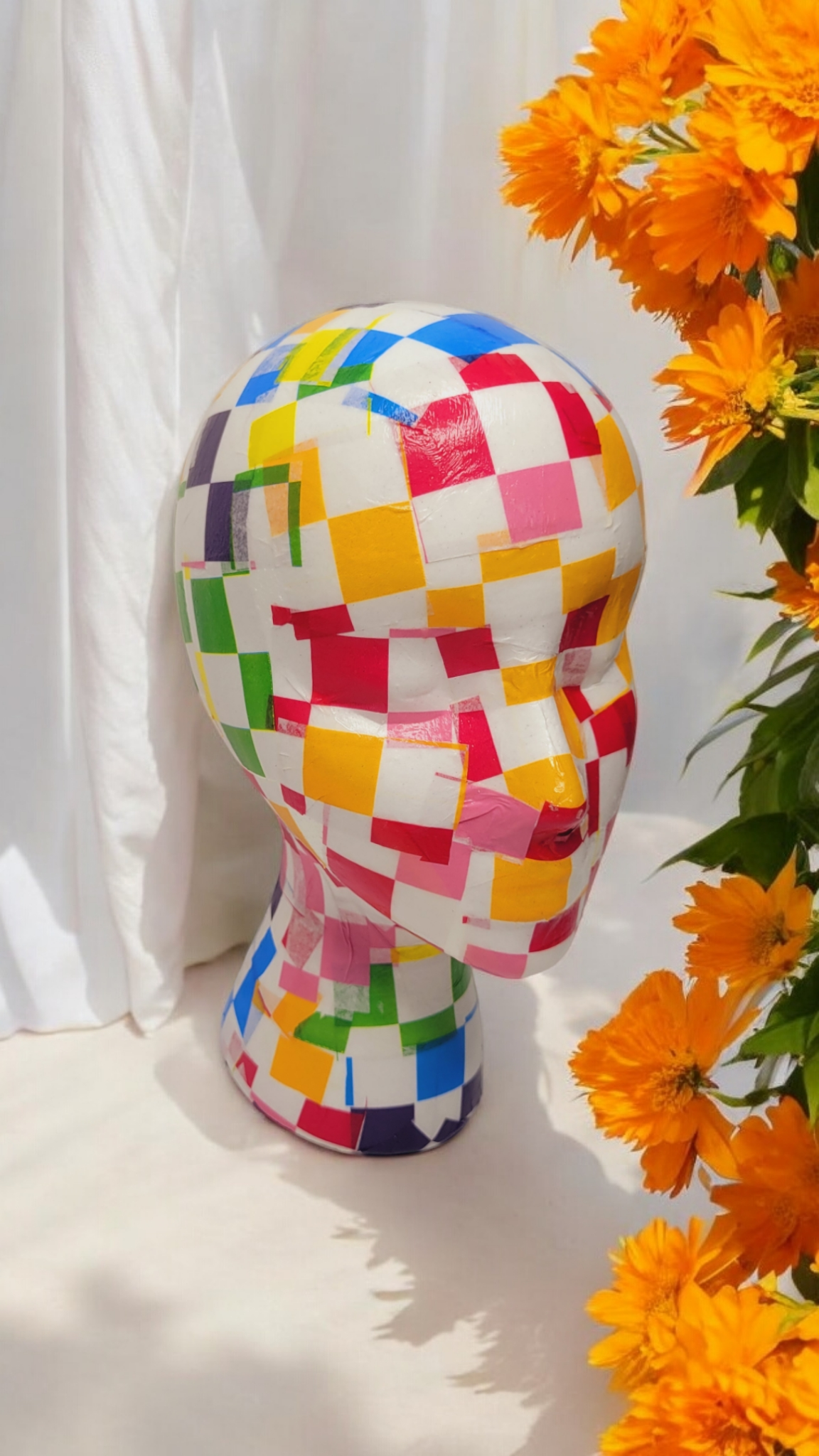 Checker Pattern Decoupage Mannequin Head