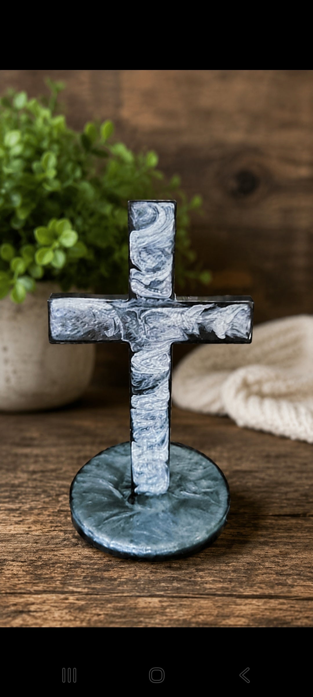 Black and White Marble Cross|Inspirational Tabletop Cross | Faith Home Decoration | Resin Cross