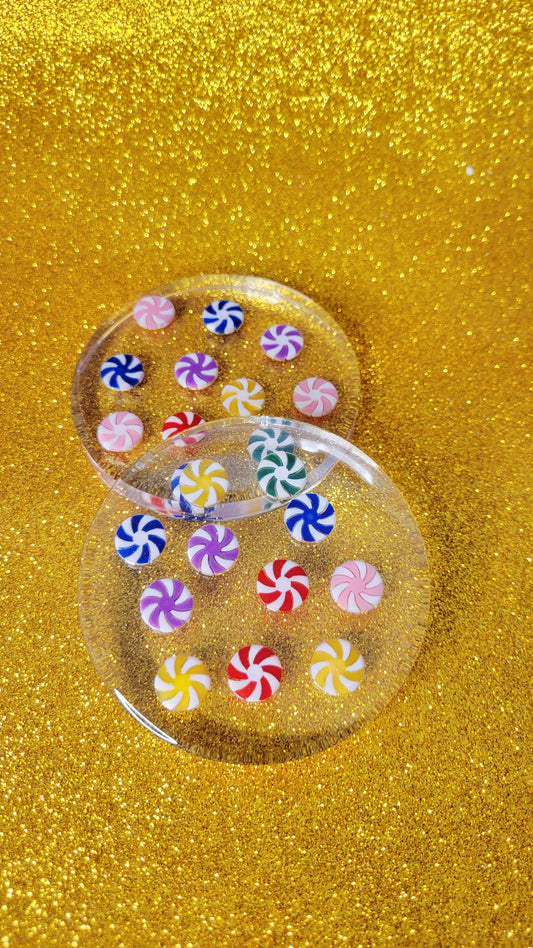 Candy Coaster Set: Peppermint Coasters, Handmade Resin Coasters, Two Piece Set, Coasters For The Home