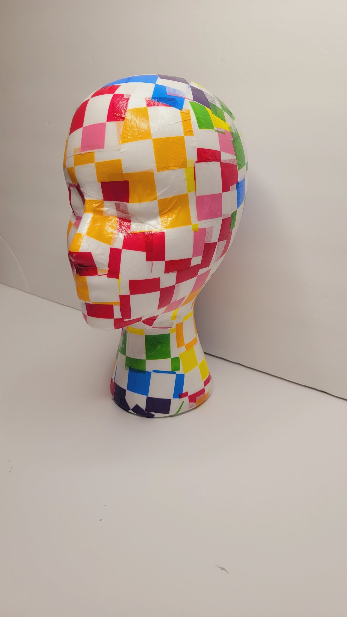 Checker Pattern Decoupage Mannequin Head